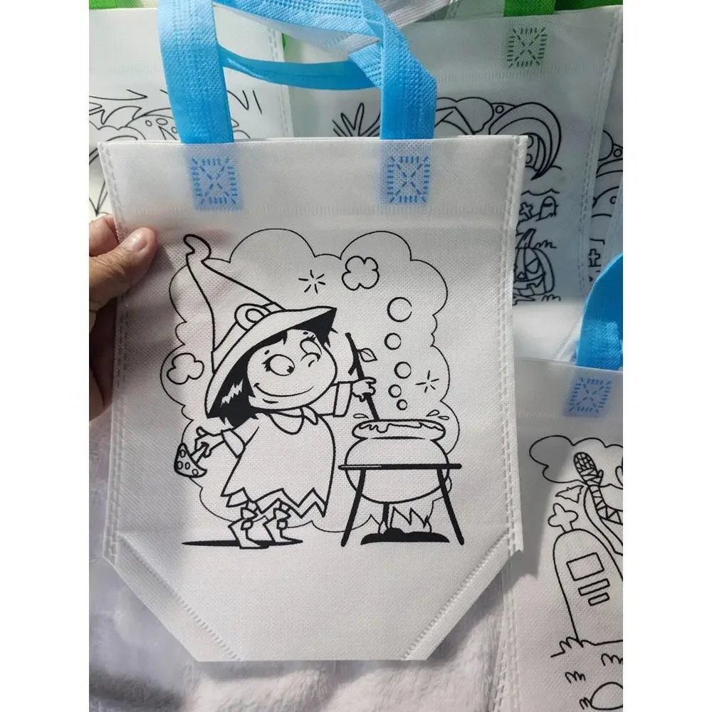 (14 pc) New Halloween Painting Tote Bags Coloring With Handle Candy Small 9.5
